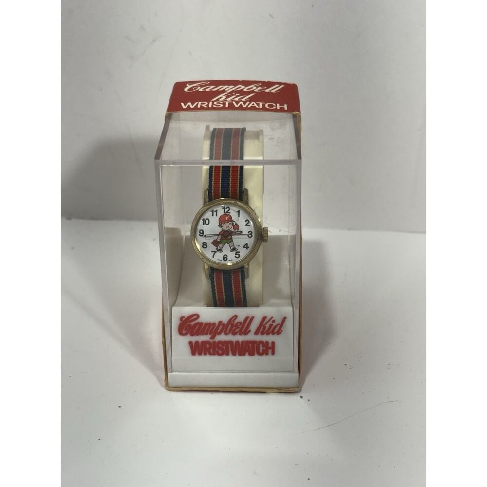 Vintage 1982 Criterion Watch Co. Campbell Kid Wrist Watch Stripe Swiss Made RARE